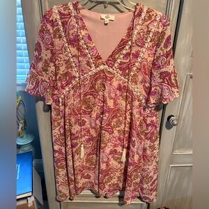 entro Pink Paisley Mini Dress with Tassel Tie